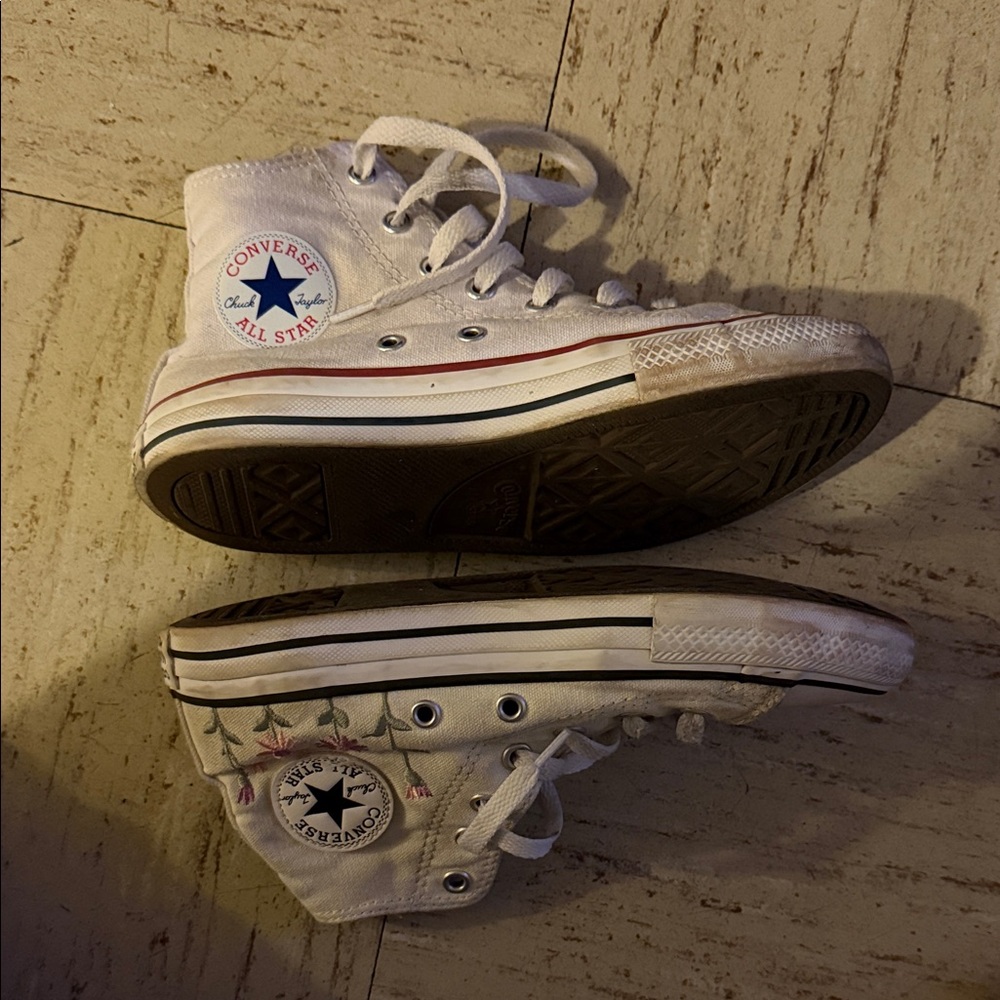 Converse White High Top Sneakers with Red and Blue Trim